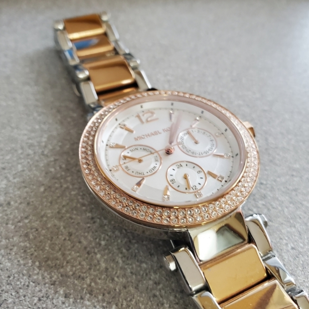 Michael Kors Parker women's Watch two-tone ladies watch rose gold and silver